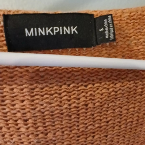 MinkPink Knit Top Bell Sleeve V Neck‎ Lace Up Bronze Blouse side ties - Picture 4 of 6